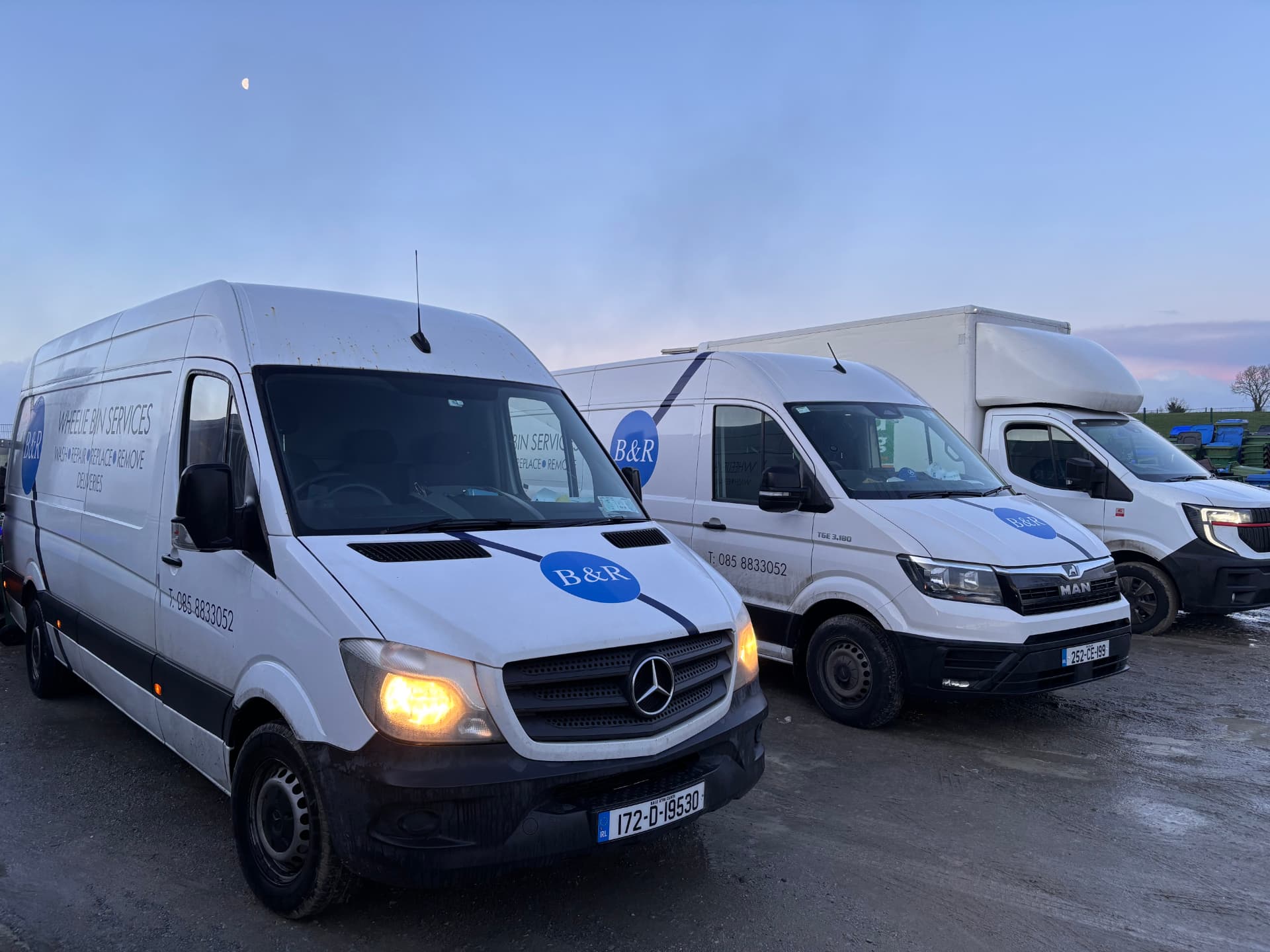 RBM Limited wheelie bin service vans ready for collection routes